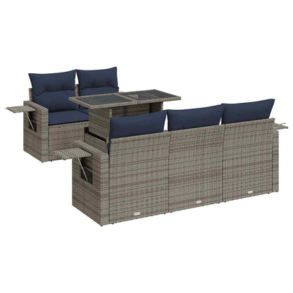 6-delige Loungeset met kussens poly rattan acacia zwart