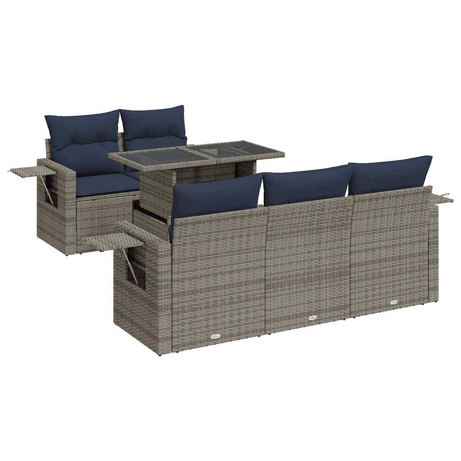 6-delige Loungeset met kussens poly rattan acacia zwart
