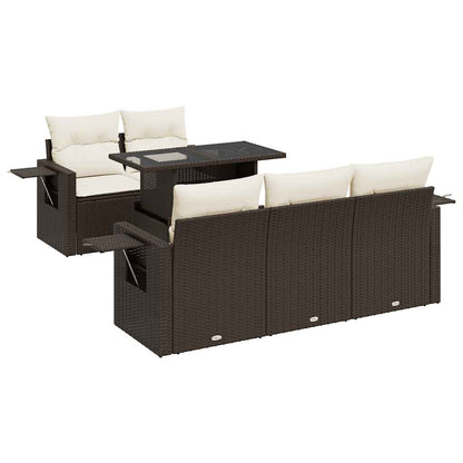 6-delige Loungeset met kussens poly rattan bruin