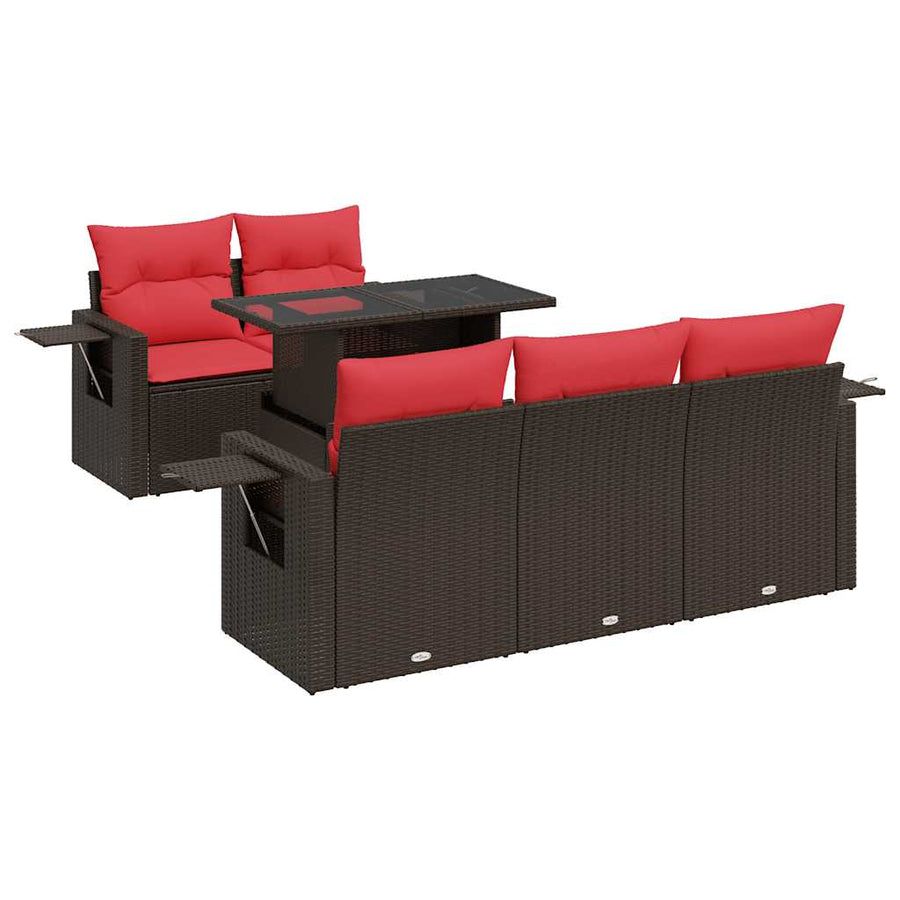 6-delige Loungeset met kussens poly rattan acacia grijs