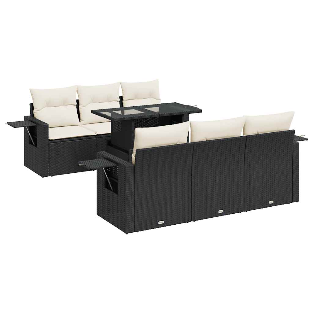 7-delige Loungeset met kussens poly rattan zwart
