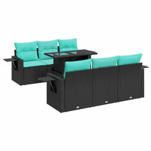 7-delige Loungeset met kussens poly rattan acacia zwart