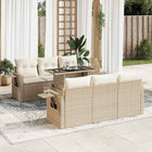 7-delige Loungeset met kussens poly rattan beige