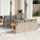 7-delige Loungeset met kussens poly rattan beige