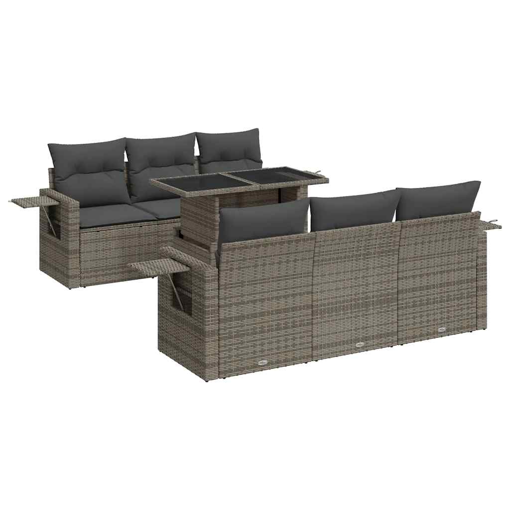 7-delige Loungeset met kussens poly rattan grijs