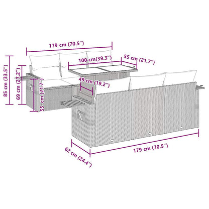 7-delige Loungeset met kussens poly rattan lichtgrijs