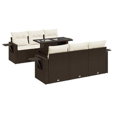 7-delige Loungeset met kussens poly rattan bruin