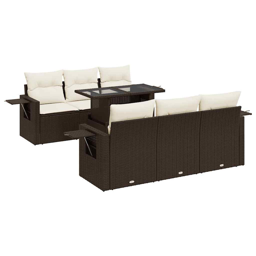 7-delige Loungeset met kussens poly rattan bruin