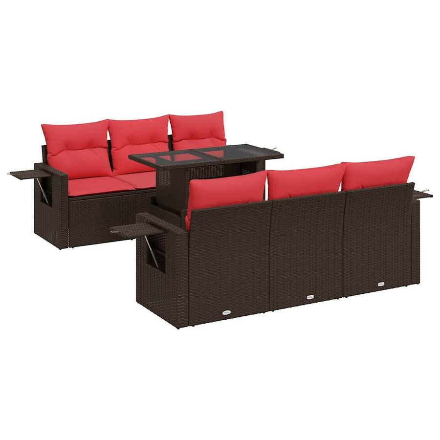 7-delige Loungeset met kussens poly rattan acacia grijs