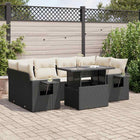 7-delige Loungeset met kussens poly rattan zwart