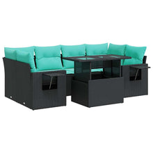 7-delige Loungeset met kussens poly rattan acacia zwart