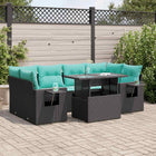7-piece Lounge Set with Cushions Poly Rattan Acacia Black