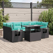 7-piece Lounge Set with Cushions Poly Rattan Acacia Black