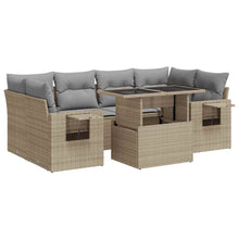 7-delige Loungeset met kussens poly rattan beige