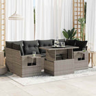 7-delige Loungeset met kussens poly rattan grijs