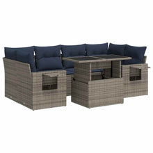 7-delige Loungeset met kussens poly rattan acacia zwart