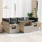 7-delige Loungeset met kussens poly rattan lichtgrijs