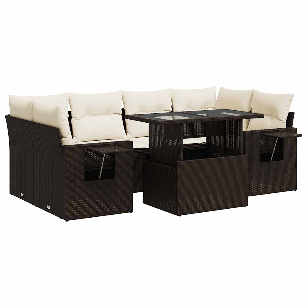 7-delige Loungeset met kussens poly rattan bruin