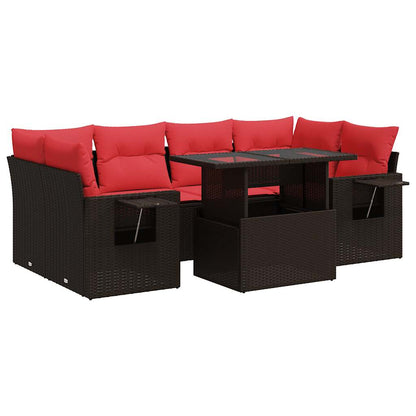 7-delige Loungeset met kussens poly rattan acacia grijs