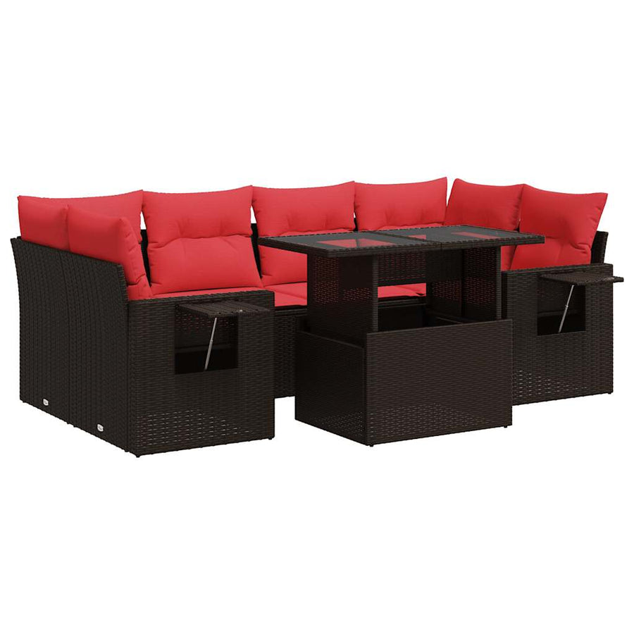7-delige Loungeset met kussens poly rattan acacia grijs