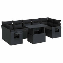 8-delige Loungeset met kussens poly rattan zwart