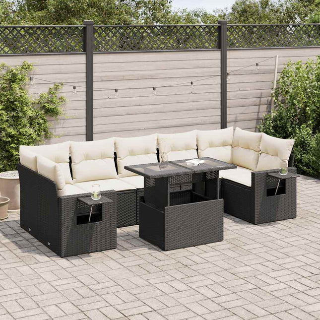 8-delige Loungeset met kussens poly rattan zwart