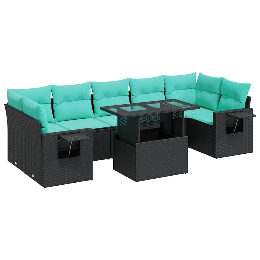 8-delige Loungeset met kussens poly rattan acacia zwart