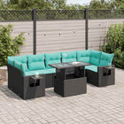 8-piece Loungeset with cushions poly rattan acacia black