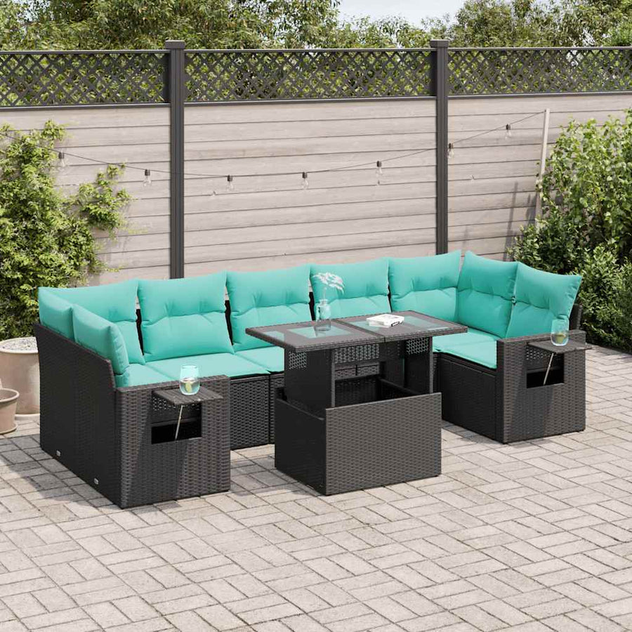 8-delige Loungeset met kussens poly rattan acacia zwart