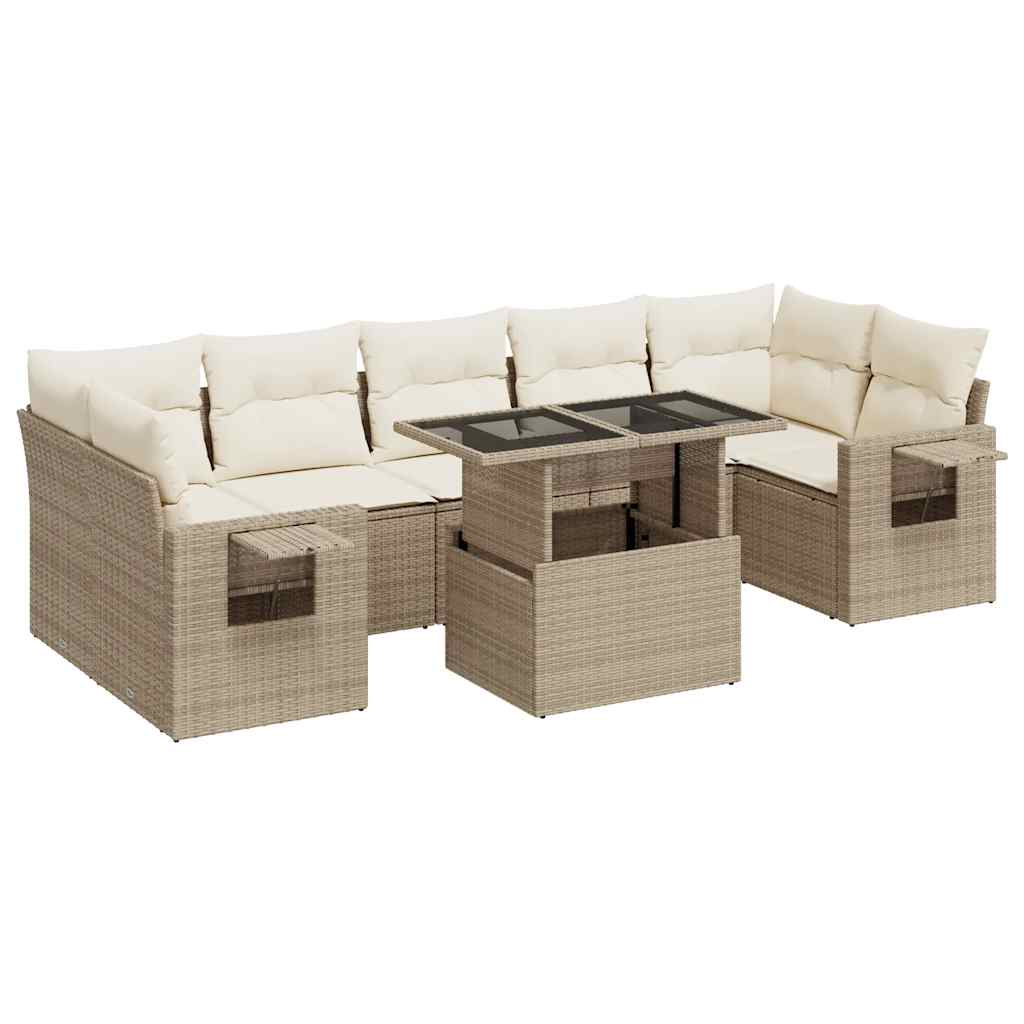 8-delige Loungeset met kussens poly rattan beige