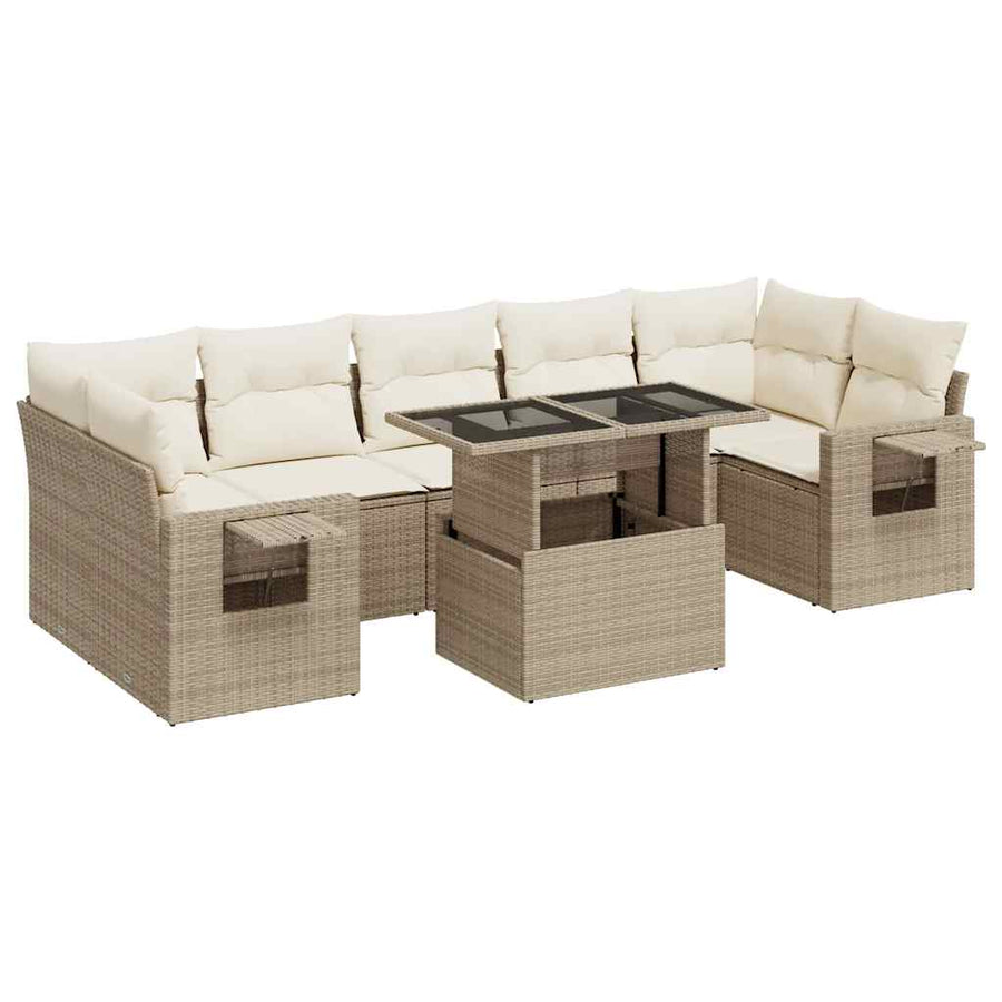 8-delige Loungeset met kussens poly rattan beige
