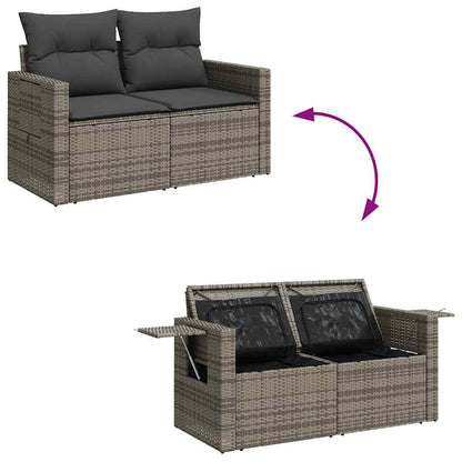 8-delige Loungeset met kussens poly rattan grijs