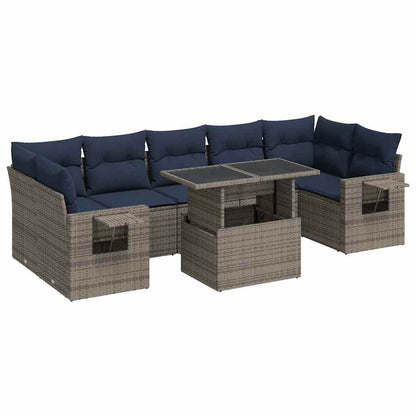 8-delige Loungeset met kussens poly rattan acacia zwart