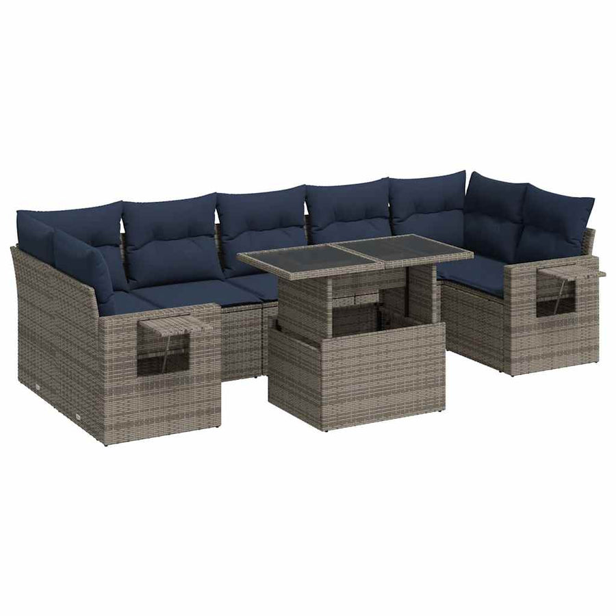 8-delige Loungeset met kussens poly rattan acacia zwart
