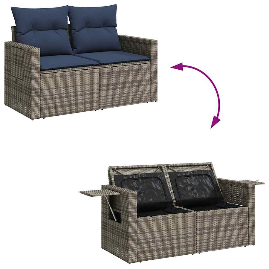 8-delige Loungeset met kussens poly rattan acacia zwart