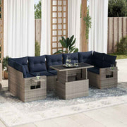 Loungeset 8-delig poly rattan acacia grijs
