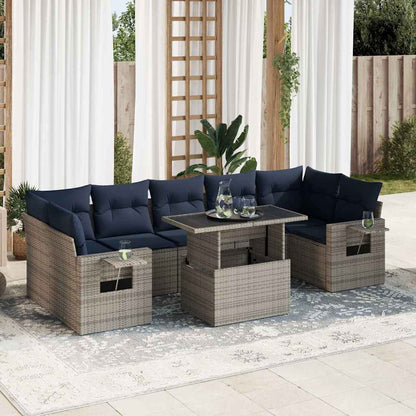 8-delige Loungeset met kussens poly rattan acacia zwart