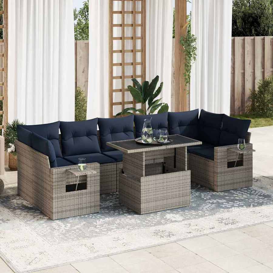 8-delige Loungeset met kussens poly rattan acacia zwart