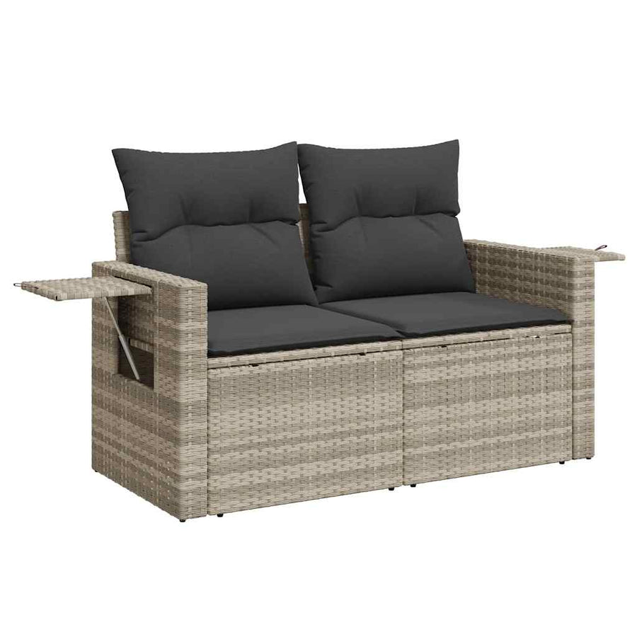 8-delige Loungeset met kussens poly rattan lichtgrijs