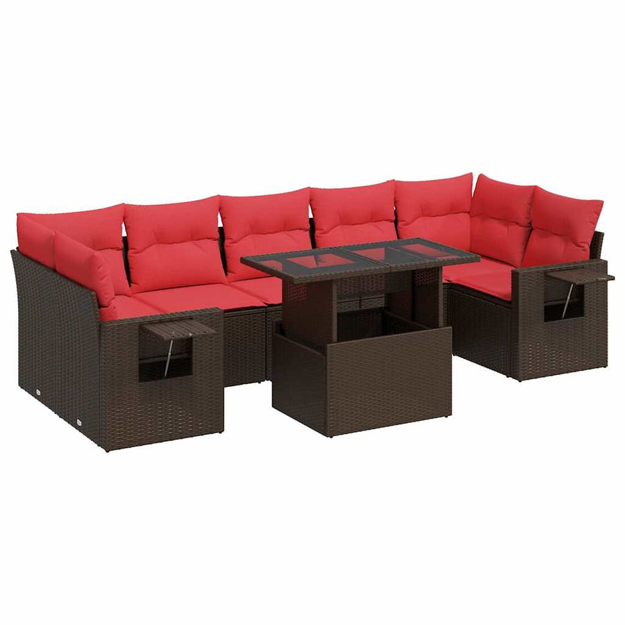 8-delige Loungeset met kussens poly rattan acacia grijs
