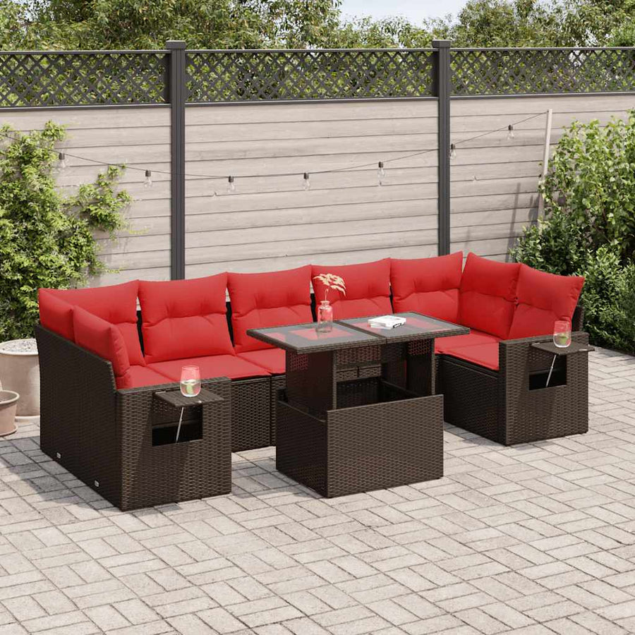 8-delige Loungeset met kussens poly rattan acacia grijs