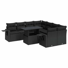 9-delige Loungeset met kussens poly rattan zwart