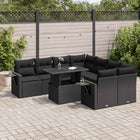 9-delige Loungeset met kussens poly rattan zwart