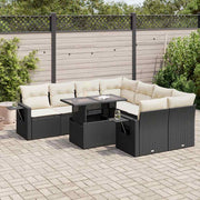 Loungeset poly rattan 9-delig zwart