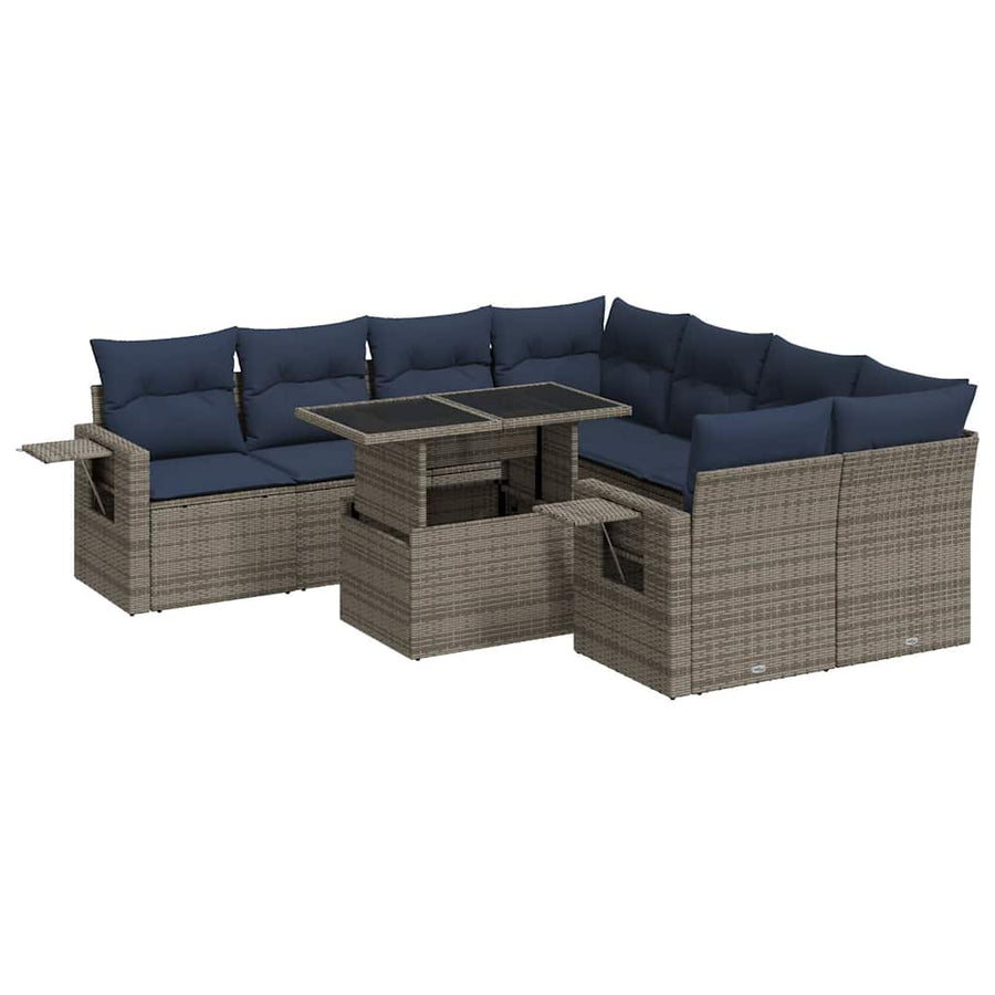 9-delige Loungeset met kussens poly rattan acacia zwart
