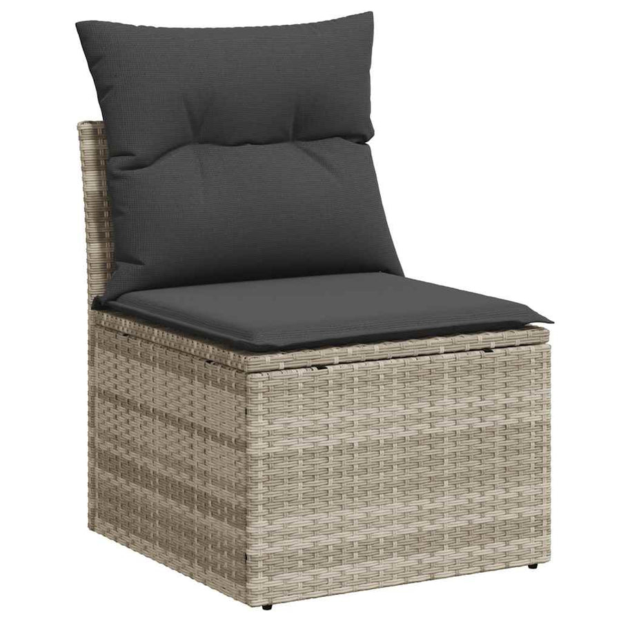 9-delige Loungeset met kussens poly rattan lichtgrijs