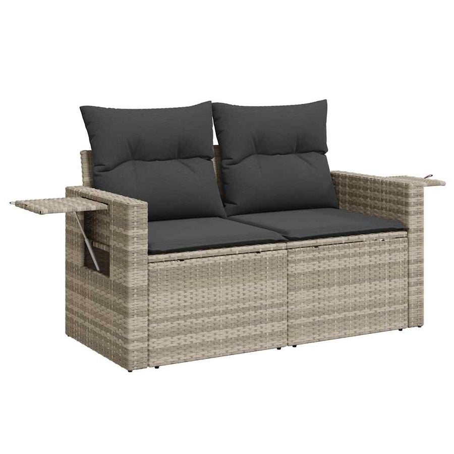 9-delige Loungeset met kussens poly rattan lichtgrijs