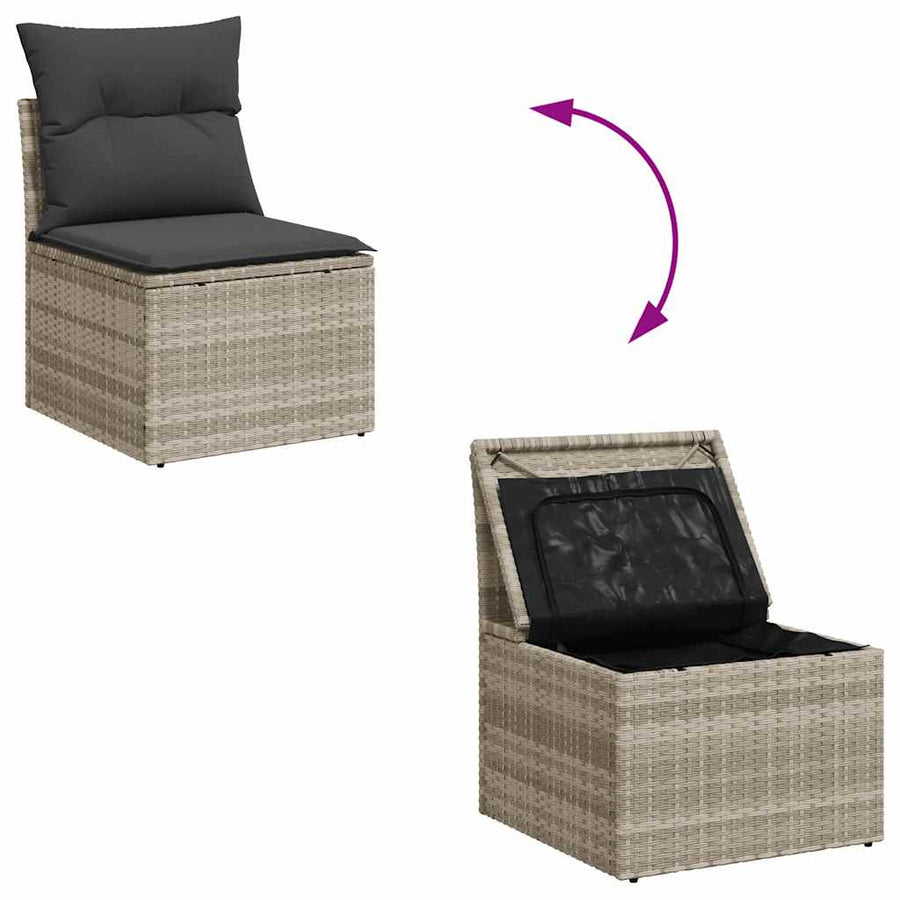 9-delige Loungeset met kussens poly rattan lichtgrijs