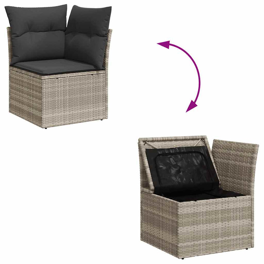 9-delige Loungeset met kussens poly rattan lichtgrijs