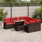 9-piece Lounge Set with Cushions poly rattan acacia brown